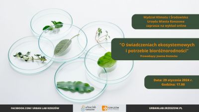 Grafika promująca wykład pt. "O świadczeniach ekosystemowych i potrzebie bior&oacute;żnorodności"